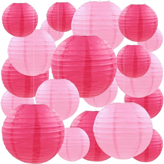 20Pcs Hot Pink Round Hanging Paper Lanterns, Decor for Rustic Wedding, Bridal Shower, Birthday & Home Decor