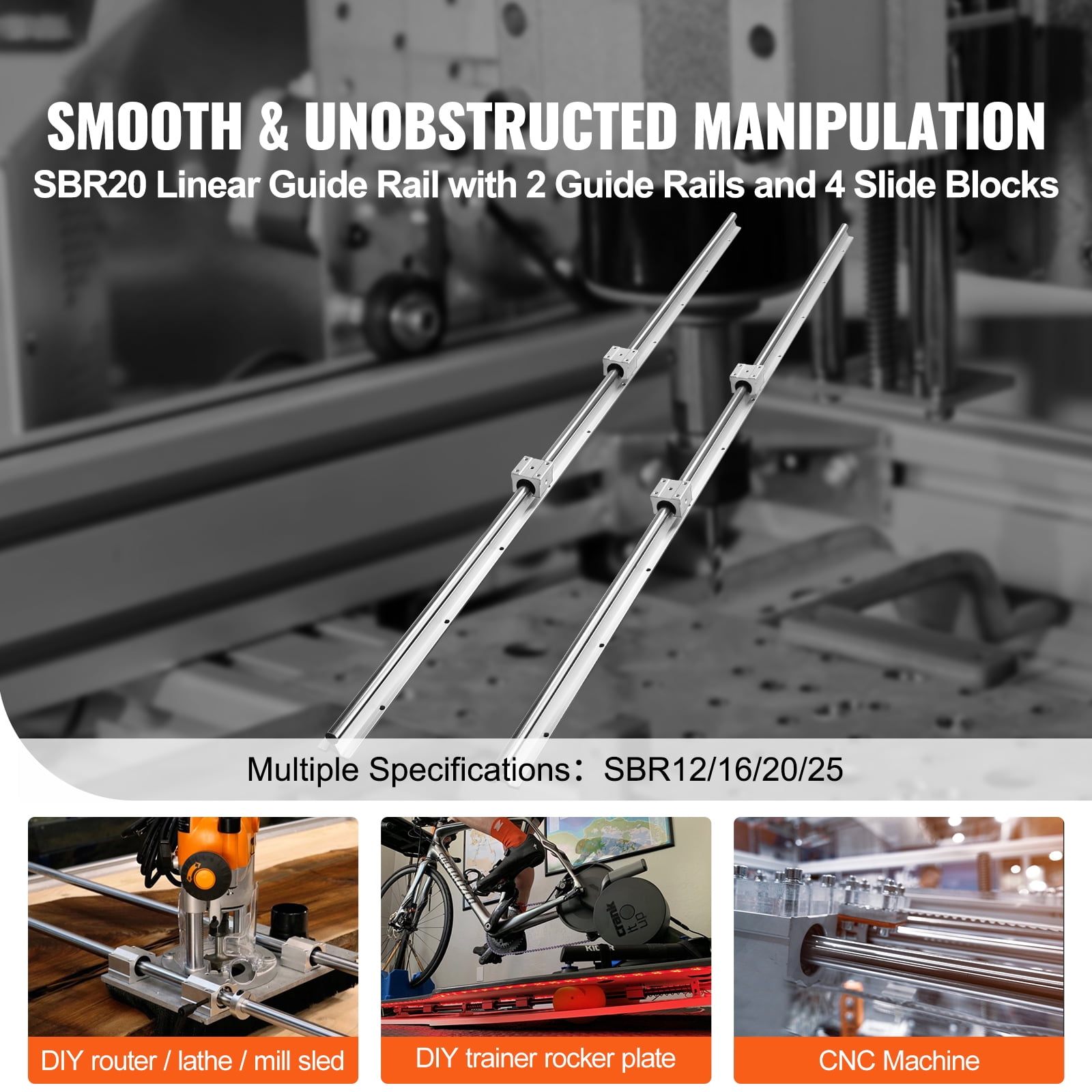 SKYSHALO 2PCS SBR20 1500mm Linear Guide Rail Slide Rail 4 PCS SBR20UU Bearing Block