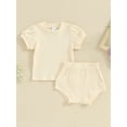 thumbnail image 2 of Suealasg Infant Baby Girls Summer 2Pcs Clothes Sets 6M 12M 18M 24M Short Sleeve Ribbed T-Shirt +Elastic Shorts Newborn Girls Casual Outfits, 2 of 9