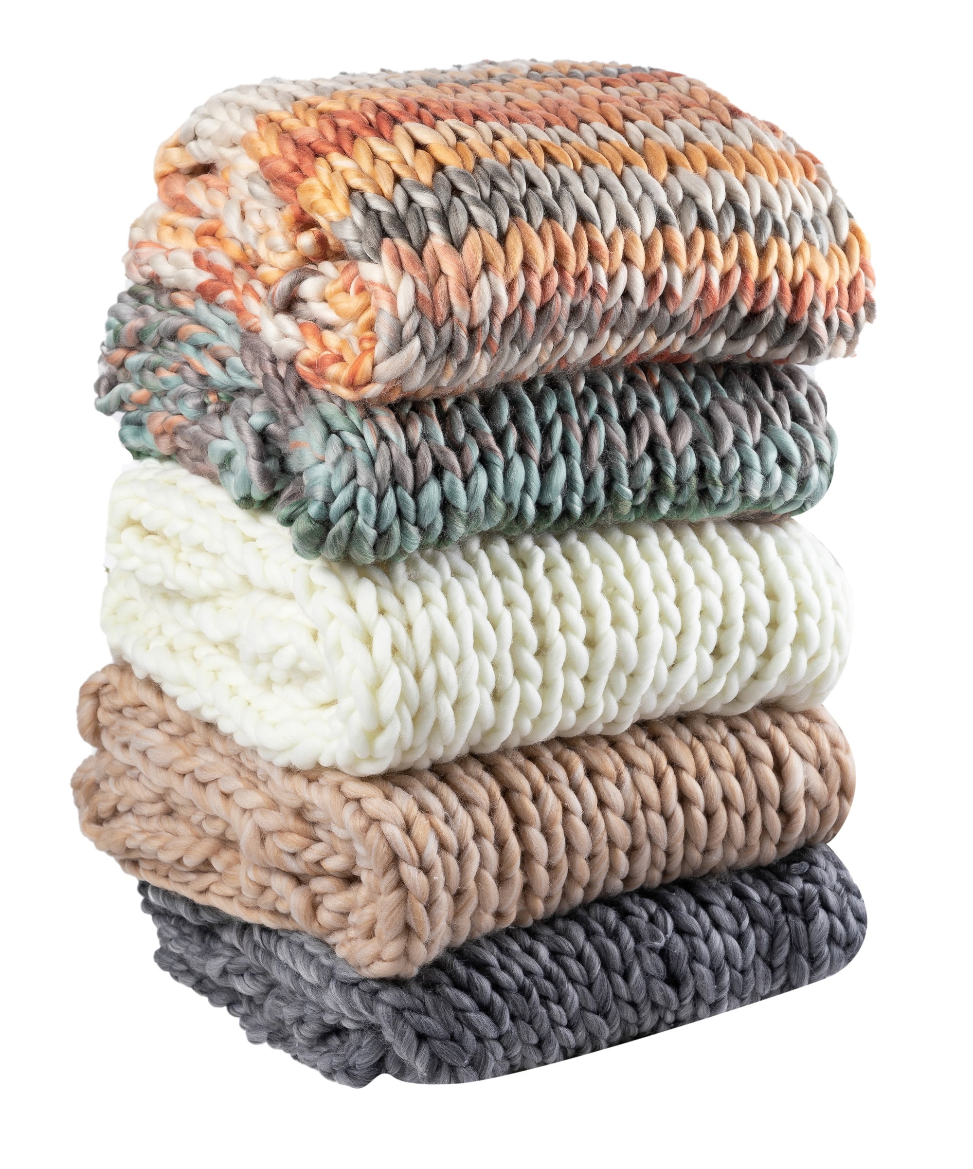 Silver One International Chunky Knitted Throw Blanket, Stone White Duo, 50" x 60"