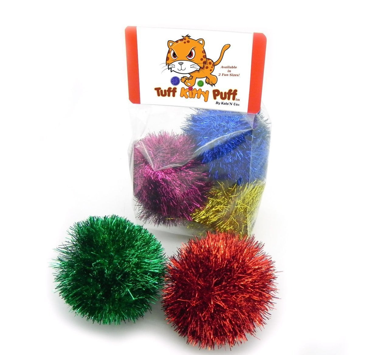 Jumbo Tuff Kitty Puff® Sparkle Ball Cat Toy 6 Pak
