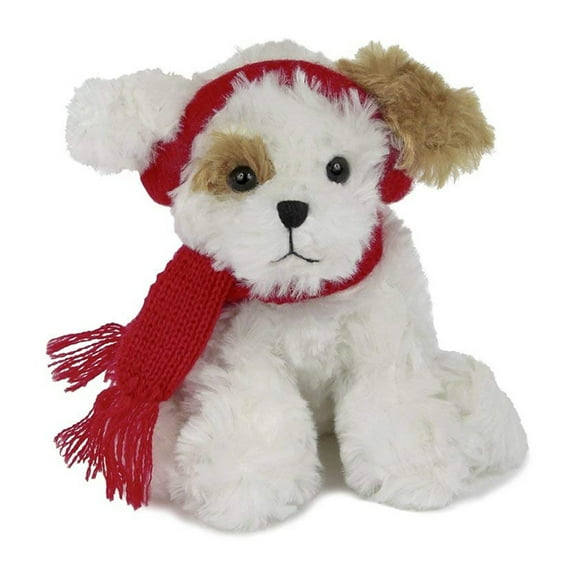Bearington Chilly Plush Stuffed Animal Brown and White Dog with Scarf, 7.5 inches