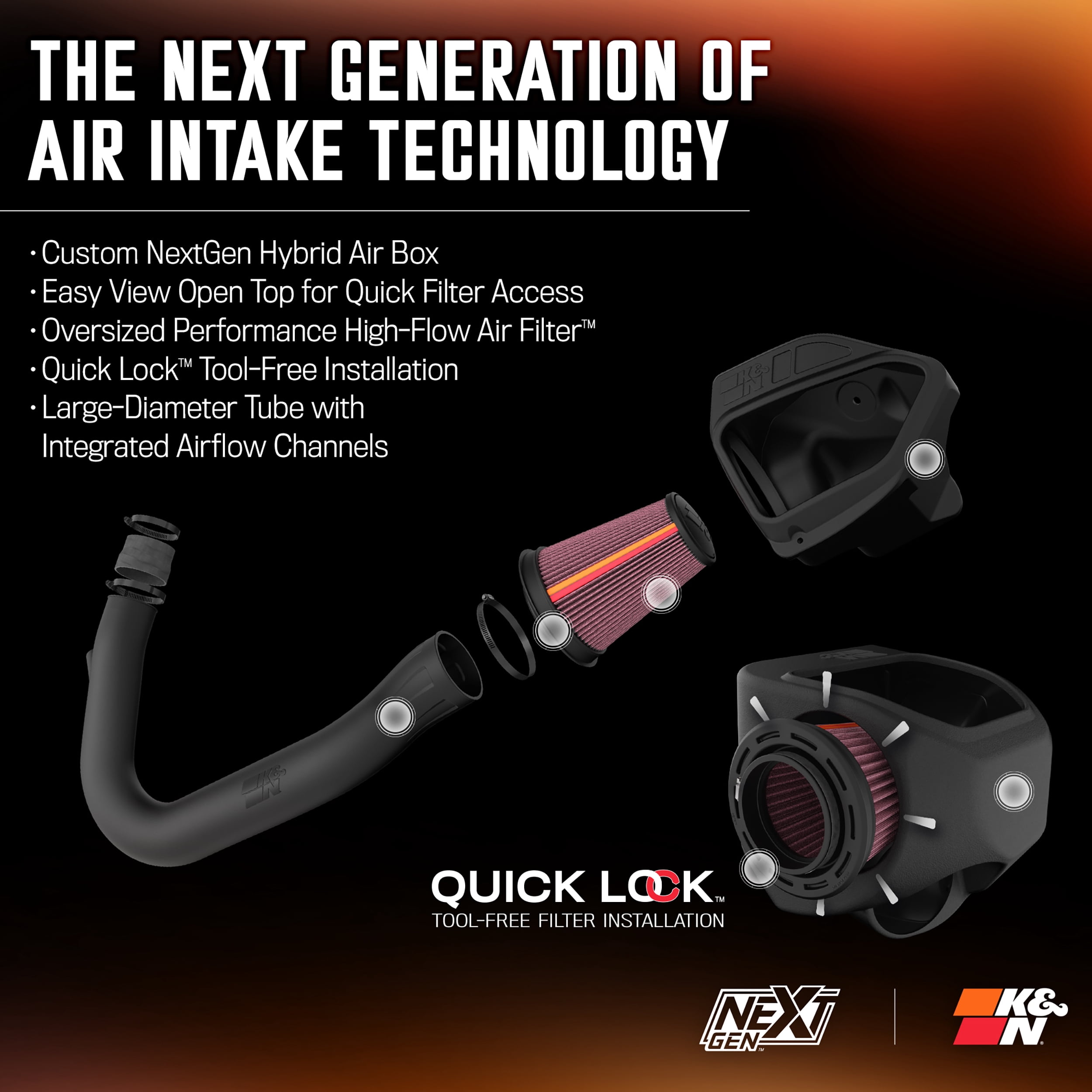 K&N Performance NextGen Cold Air Intake System: Easy Installation, Engineered to Maximize Airflow, Boost Horsepower & Torque, 50-2544