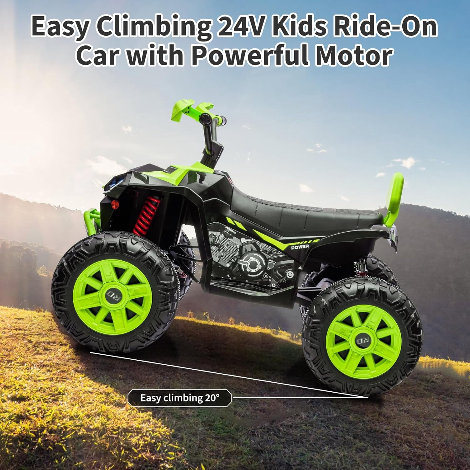 Trilenars 24v 2 Seater Ride on ATV Car in Green for Off-Road,Green