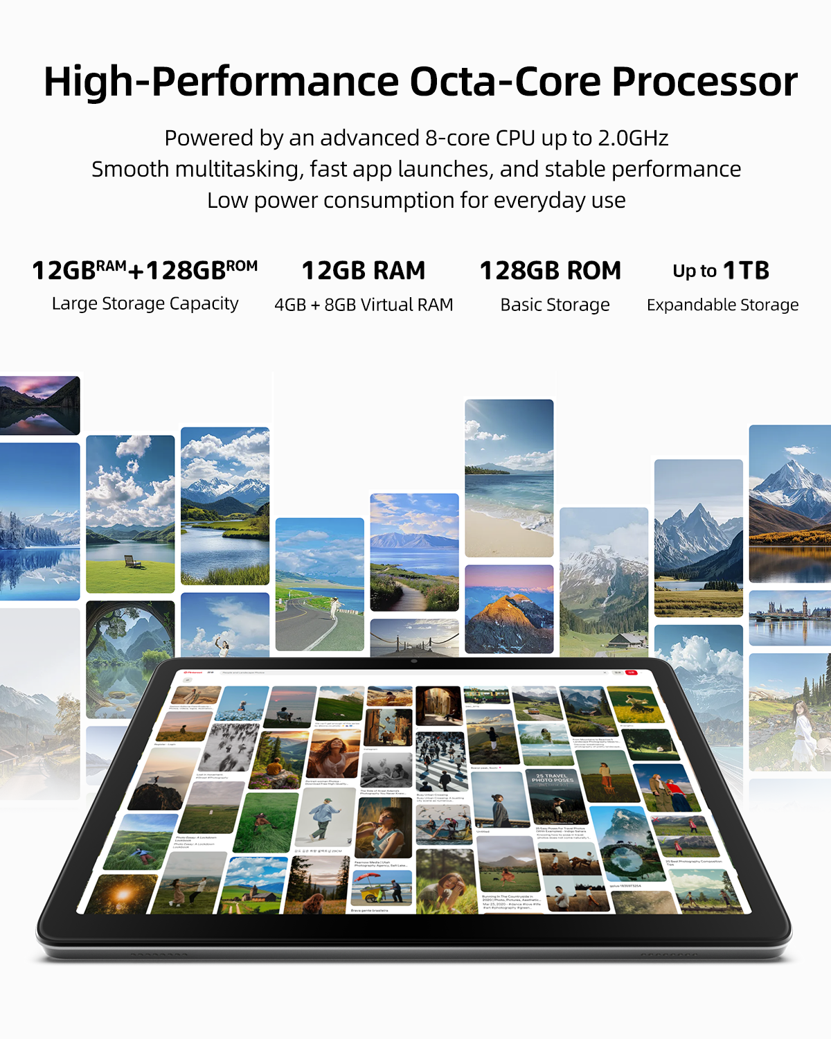 Tablet Android 2026 de 10 pulgadas, tablet Android 15 con 12(4+8)GB RAM y 128GB de almacenamiento, CPU de 8 núcleos, batería 6000mAh, BT 5.4, WiFi, Plimpton P1 - Plata 6