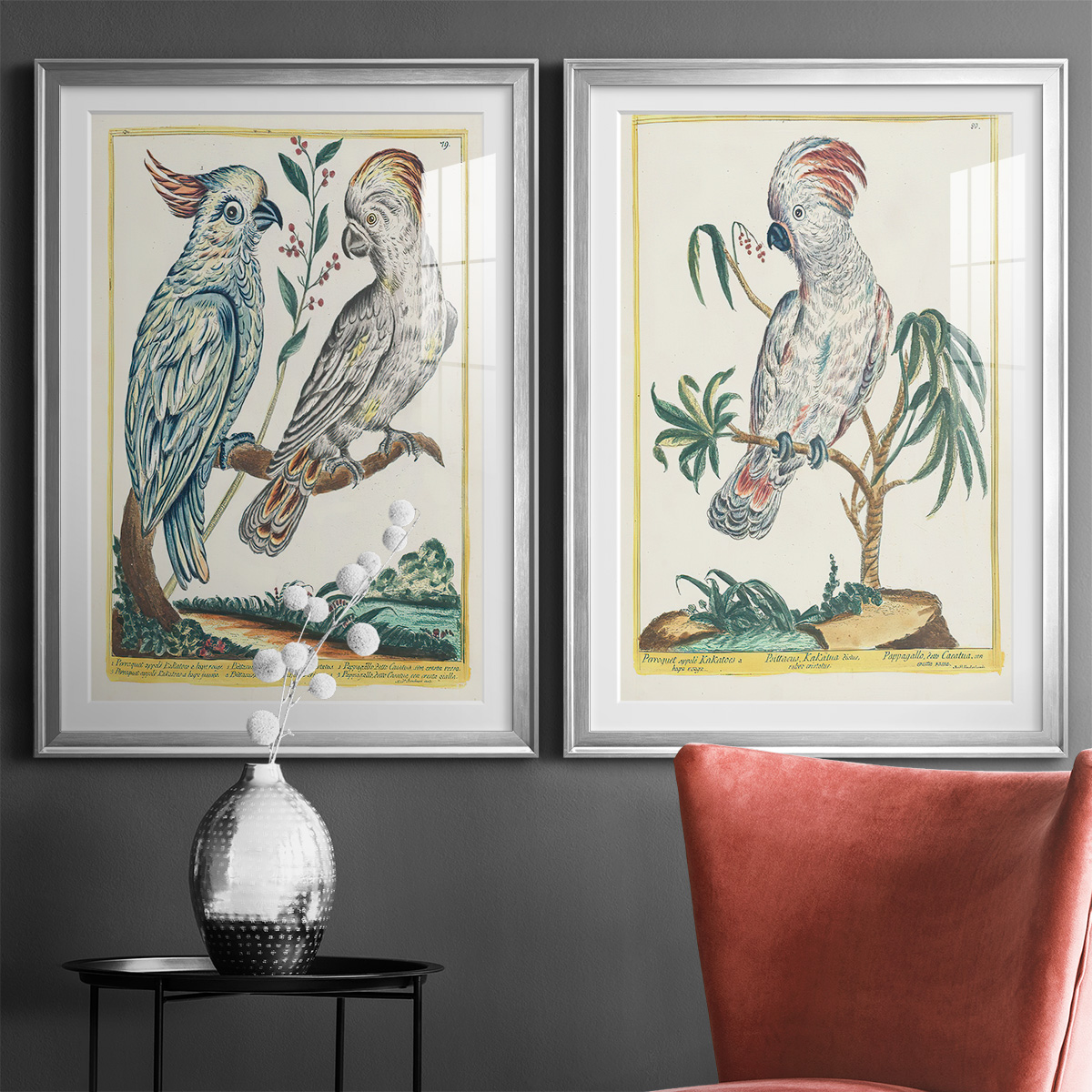 Wexford Home Pastel Birds I Premium Framed Print, 30.5" x 42.5" - Ready to Hang, Silver (Set of 2)