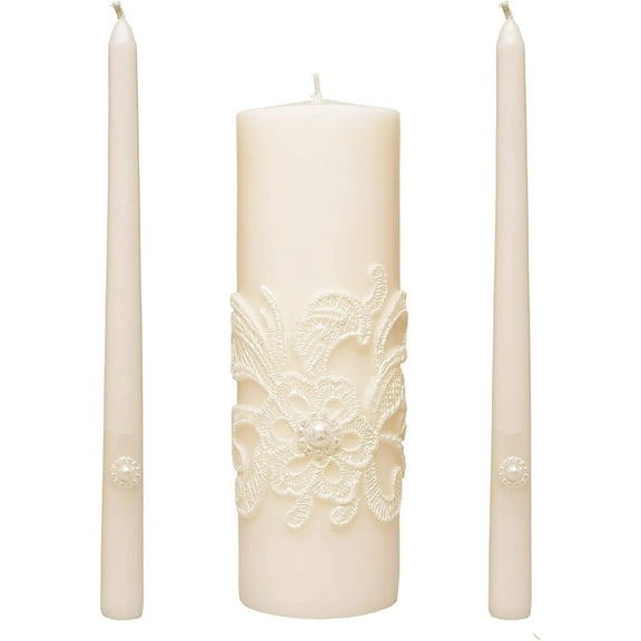 Hosley 11.50 inch High, White Unscented Wedding Unity Candle Set