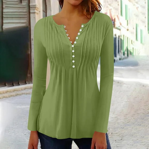 Long Sleeve Shirts for Women Fall Fashion Dressy Casual Blouses Trendy Pleated Tunic Tops