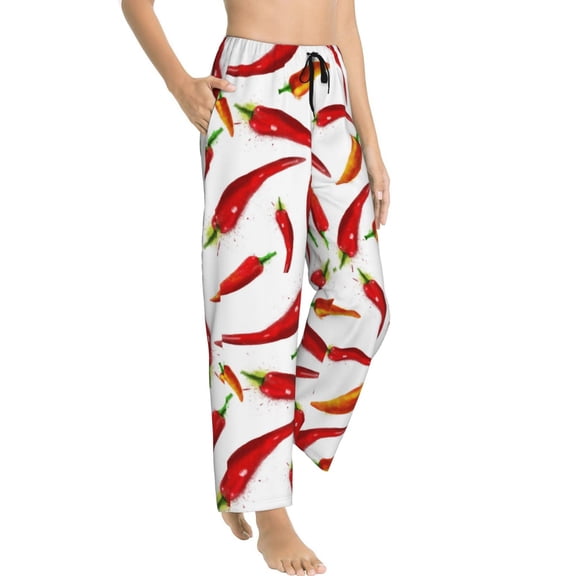 Pajama Pants Women - Ink Chili Pepper Print Soft Breathable Sleep & Lounge Pants for Women, Comfy Casual Pj Pants Bottoms with Pockets