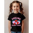 thumbnail image 1 of 1pc Girls' Summer Knit T-Shirt - Casual Round Neck, Bright Yellow with "FEELING BERRY GOOD" Strawberry Print, Soft Polyester, Machine Washable, Perfect for Playful Outfits, Shirts for Girls, 1 of 7