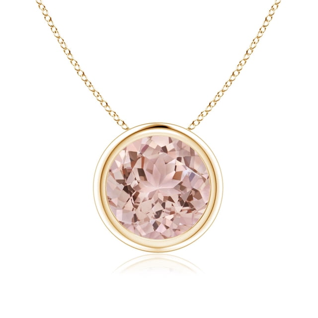 Angara Collier en Morganite Naturelle - Pendentif Solitaire Rond avec Lunette de 1,65 ct en Or Jaune 14K pour Femmes