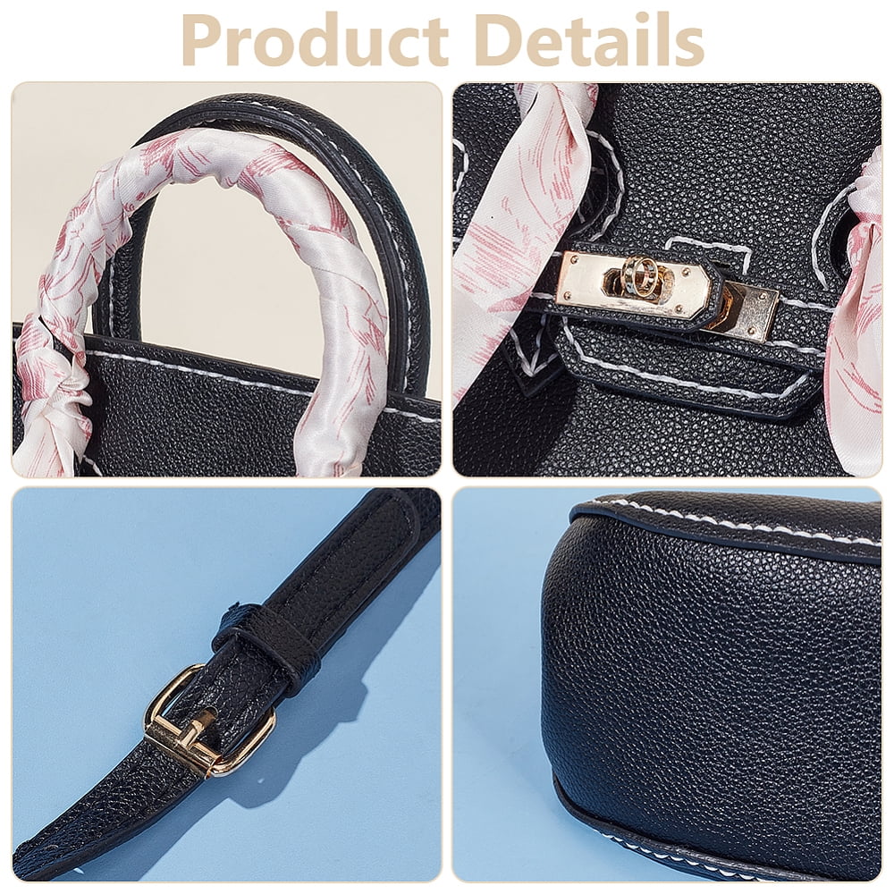 DIY Imitation Leather Crossbody Bag Kits including PU Leather Fabrics Silk Ribbon Cord Threads Needles Screwdriver Alloy Findings Shim Black DIY