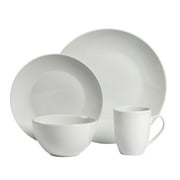 Tabletops Gallery 16 Piece Adams Ceramic White Dinnerware Set of Plates Bowls Dishes - Service for 4
