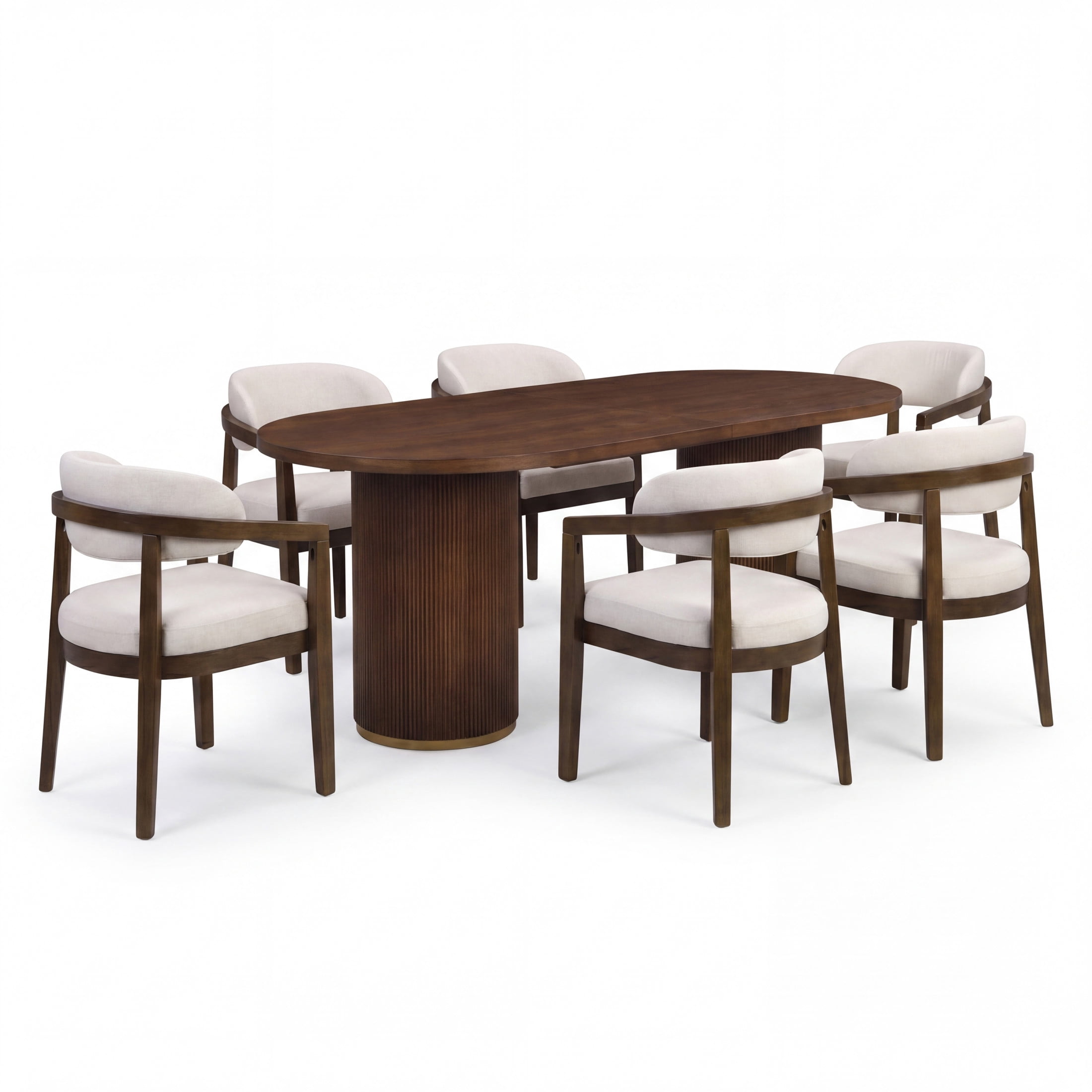 Christopher Knight Home 7-Piece Modern Oval Dining Table Set with Upholstered Chairs, Walnut