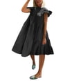 thumbnail image 2 of ZHOGXU Women's Dress Flying Sleeve Round Neck Solid Color Fashion Comfortable Lightweight Beach Dresses For Casual Daily Wear,Black,L, 2 of 9
