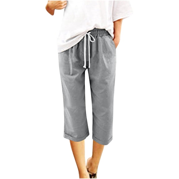 cocolona Women's Summer Capri Pants Casual Striaght Drawstring Cropped Trousers with Pocket