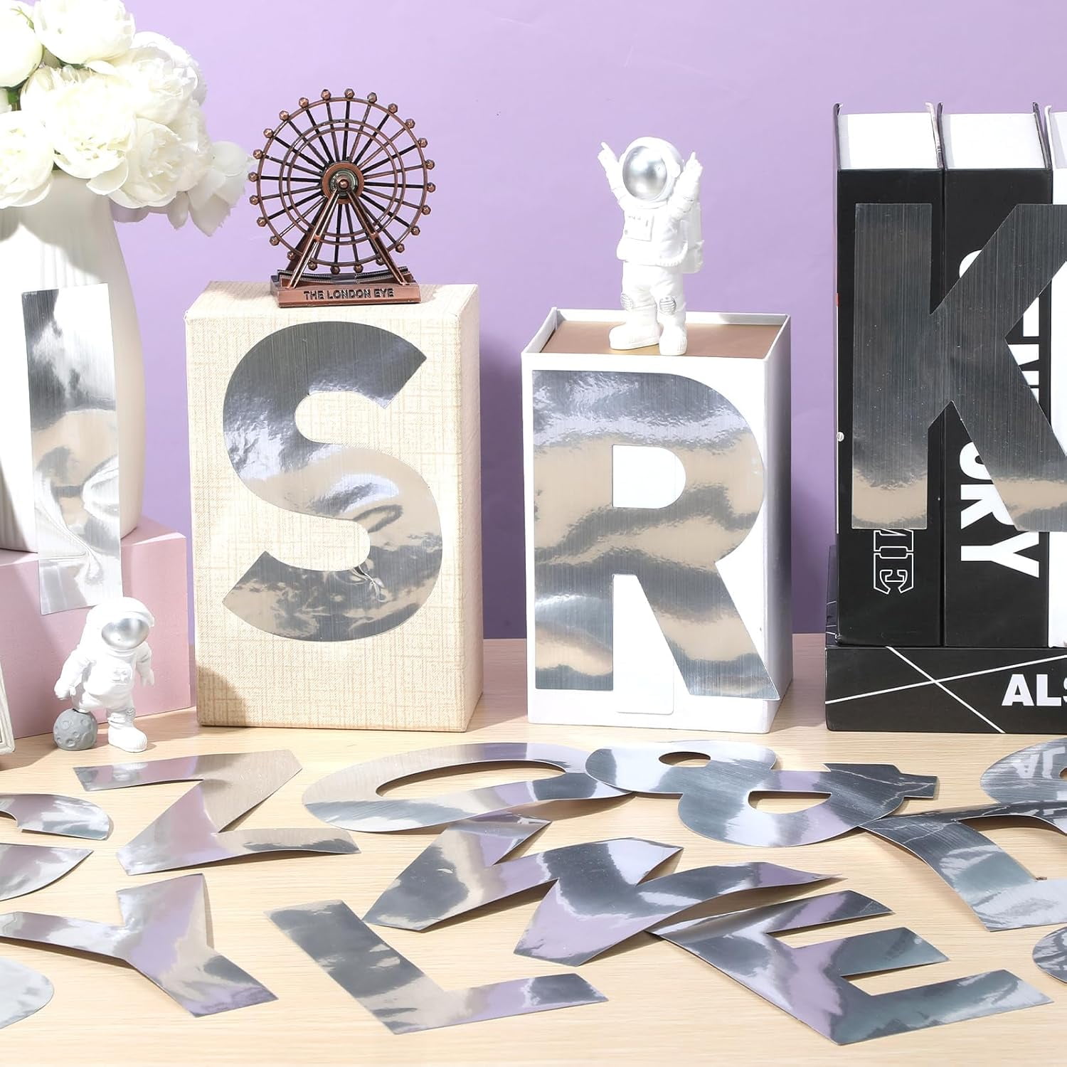 184 Pcs Reflective Adhesive Number Letter Stickers Pack 6" Giant Large Letters Backdrop DIY Vinyl Self Adhesive for Mailbox Signs Cars Trucks Classroom Wall Door Home Party Decor(Silver)