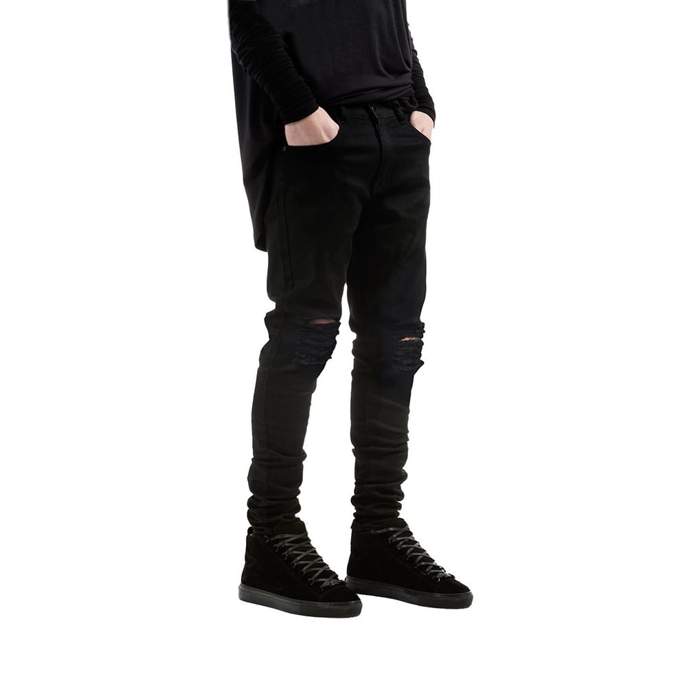 black ripped jeans men's slim straight