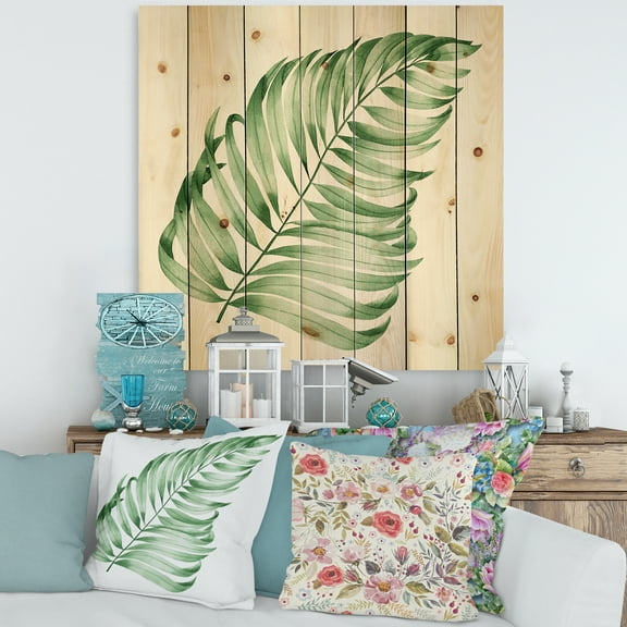 Designart 'Close Up Of Tropical Leaf Of Monstera II' Farmhouse Print on Natural Pine Wood