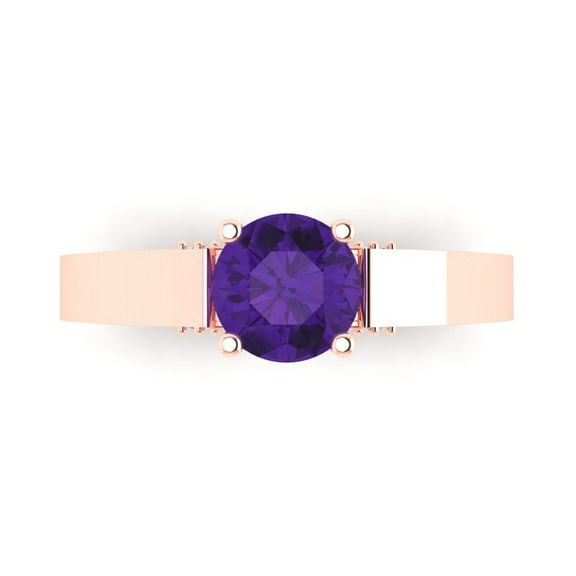 Solitaire with Accents Engagement Ring for Women - 1.06ct Natural Amethyst in 18K Rose Gold Promise Ring
