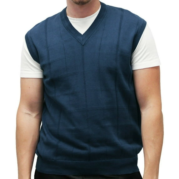 Men’s Cotton Traders Windowpane V-Neck Light Sweater Vest Available in 15 Colors
