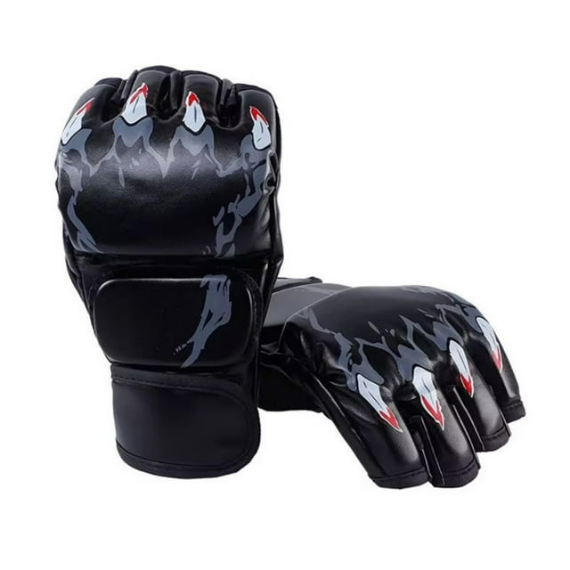 Multi-Functional Adult Half Finger Boxing Gloves - PU Leather Fighting Training Gloves with Breathable Design, Adjustable Velcro Wrist Strap, Anti-Slip Palm & Knuckle Padding for Boxing, Wrestling,