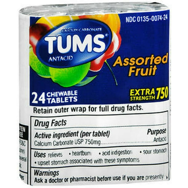 TUMS EX 750 Tablets Assorted Fruit 24 ea (Pack of 2)