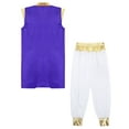 thumbnail image 4 of iiniim Kids Boys Halloween Arabian Prince Role Play Costume Dress Up Gold Trim Vest and Pants Set Purple 10, 4 of 7