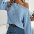 thumbnail image 4 of BSDJILFG Fall Sweatshirt Women Plus Size Off-the-shoulder Shoulder Sweaters Lantern Long Sleeve Crochet Knitted Shirts Loose Fit Pullover Lounge Tops Rollbacks,S-L, 4 of 8