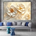 thumbnail image 2 of Mudket Cream White Flowers with Gold Branches Canvas Wall Art, Framed Floral Print, Ready to Hang Wall Decor for Living Room Bedroom, Luxury Artwork - 12"L x 8"W, 2 of 10