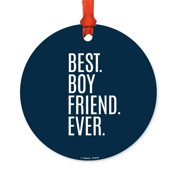 Round Metal Christmas Ornament, Best Boss Ever, Includes Ribbon and Gift Bag, Birthday Present Gift Ideas