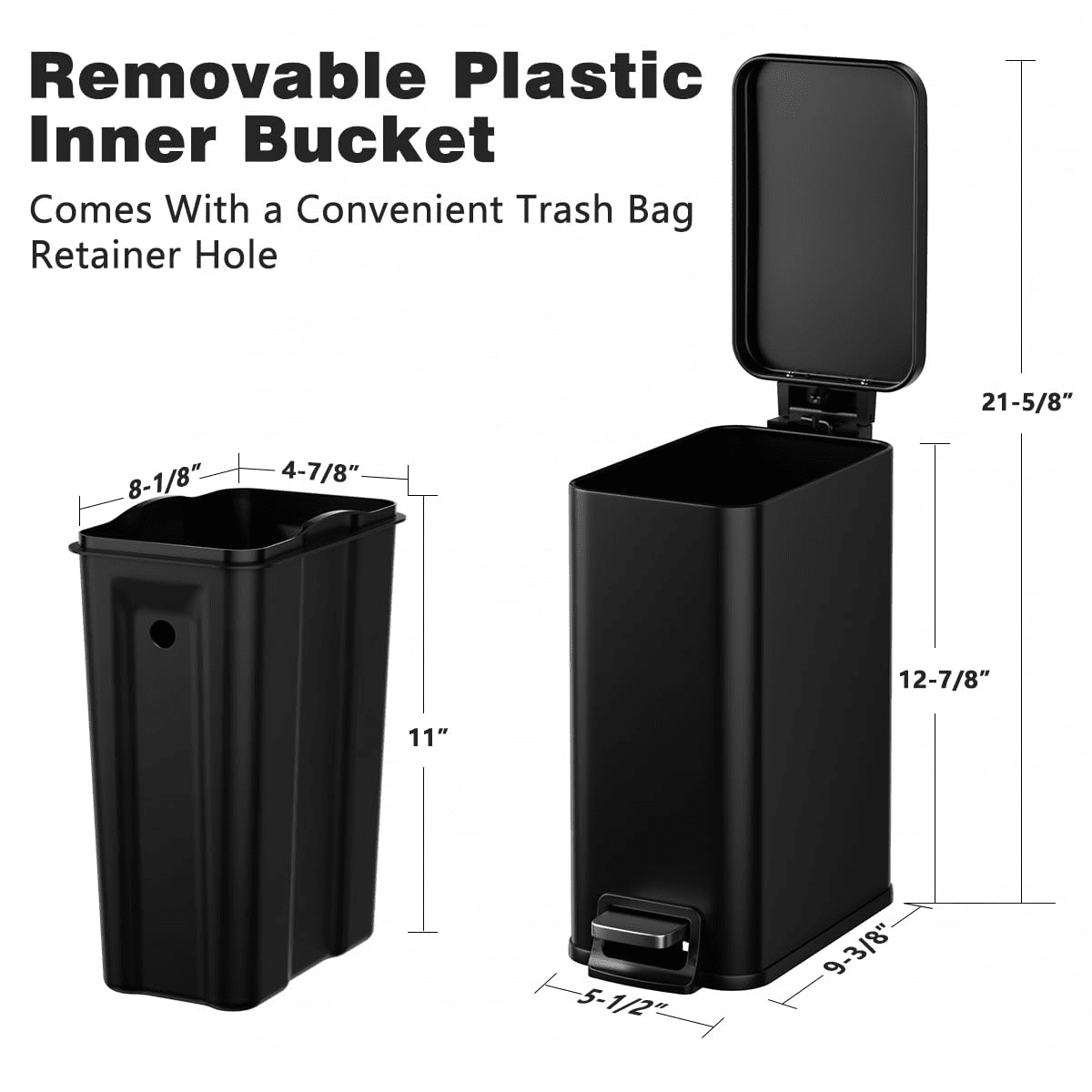 Trash Can Small Pedal Type Trash Capacity 1.6Gallon/6liter Steel Garbage Stainless for Bedroom Living Room Trash Can Removable Inner Bucket Fingerprint Resistant Surface Pet-Proof Design