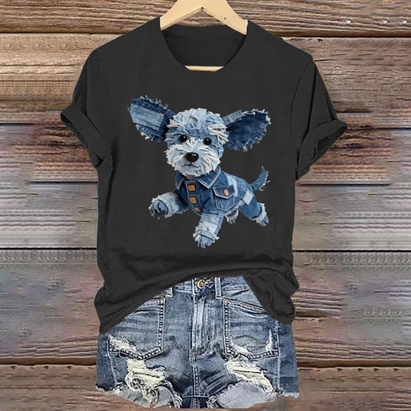 YueHuiYing Women's Cartoon Animal Print Graphic Tees Casual Summer Funny Short Sleeve Cute Round Neck T Shirts Tops