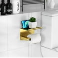 thumbnail image 6 of MaxxMarket Brushed Gold Toilet Paper Holder Wall Mount, Fits Mega Rolls Size Rustproof Self Adhesive Brushed Brass Toilet Paper Holder Gold with Shelf, 6 of 14