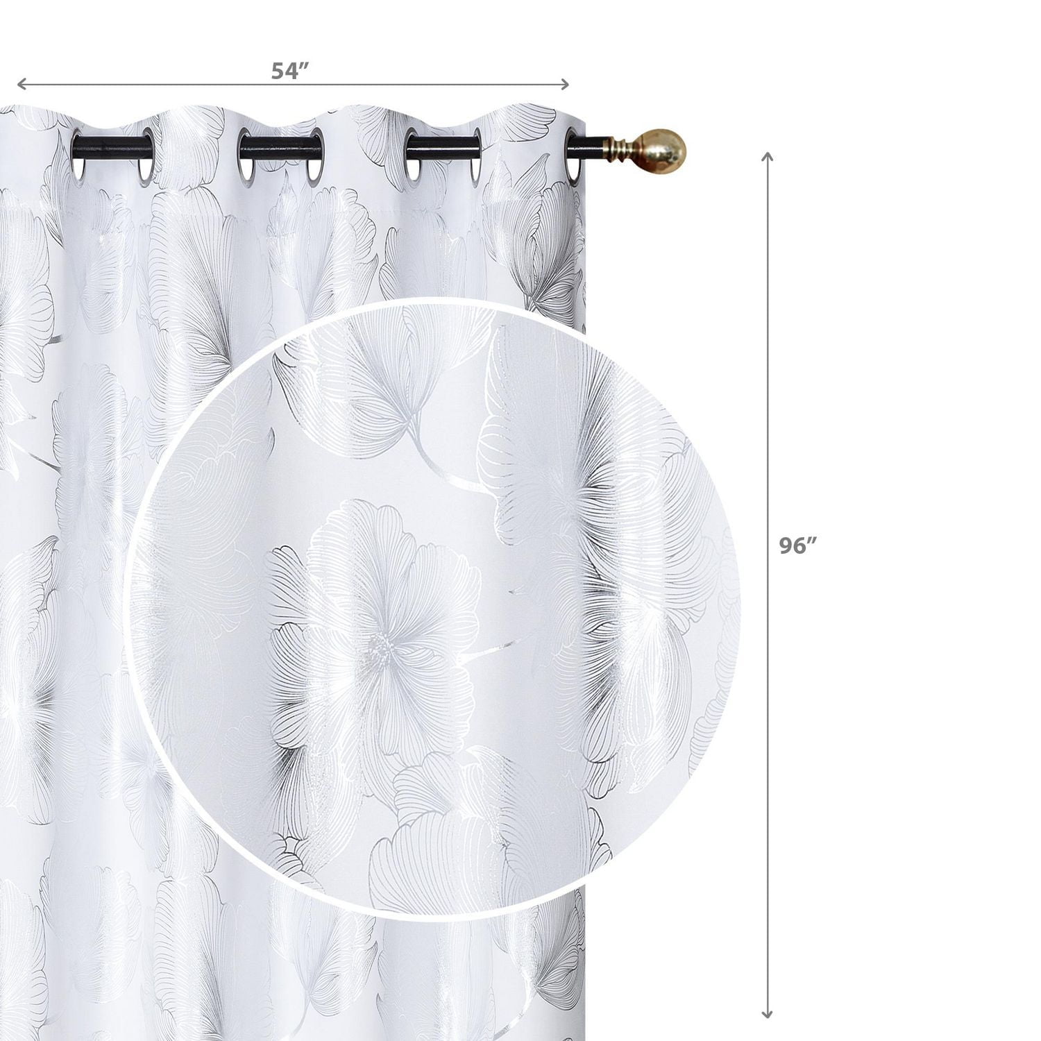 IH Casa Decor Foil Print Panel W 8 Grom Hibiscus White 96" - Set of 2