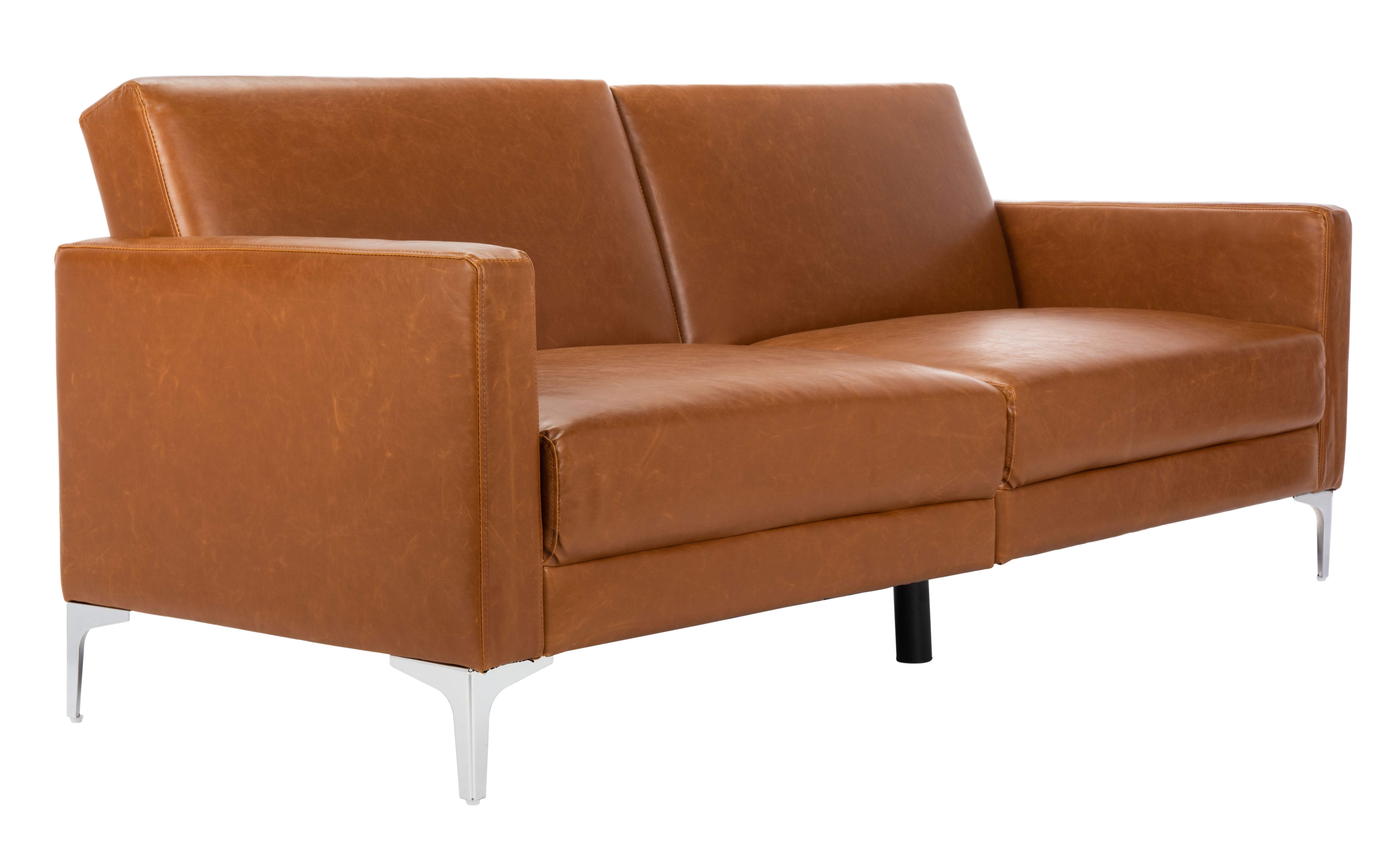 SAFAVIEH Chelsea Tansitional Foldable Futon Bed, Cognac/Chrome