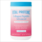 Vital Proteins Grass Fed Collagen Peptides Advanced Powder Supplement, with Hyaluronic Acid + Vitamin C, Strawberry Lemon flavor, 10.5oz
