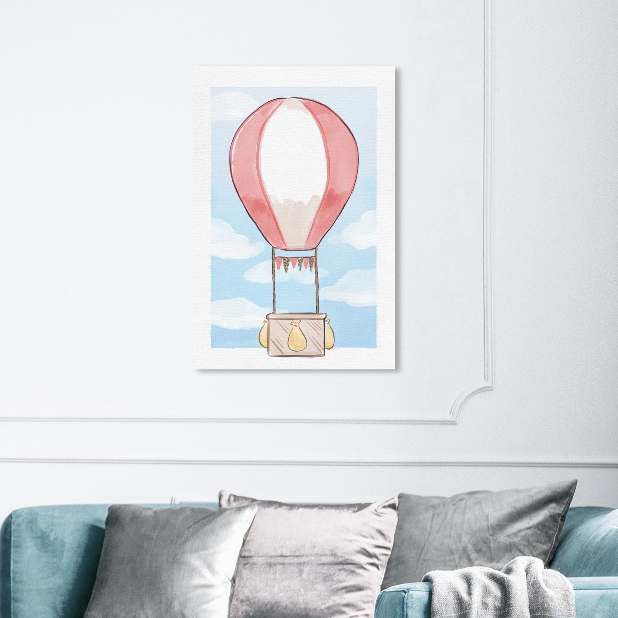 Wynwood Studio 'Cute Hot Air Balloon' Transportation Wall Art Canvas Print - Pink, Blue, 20" x 30"