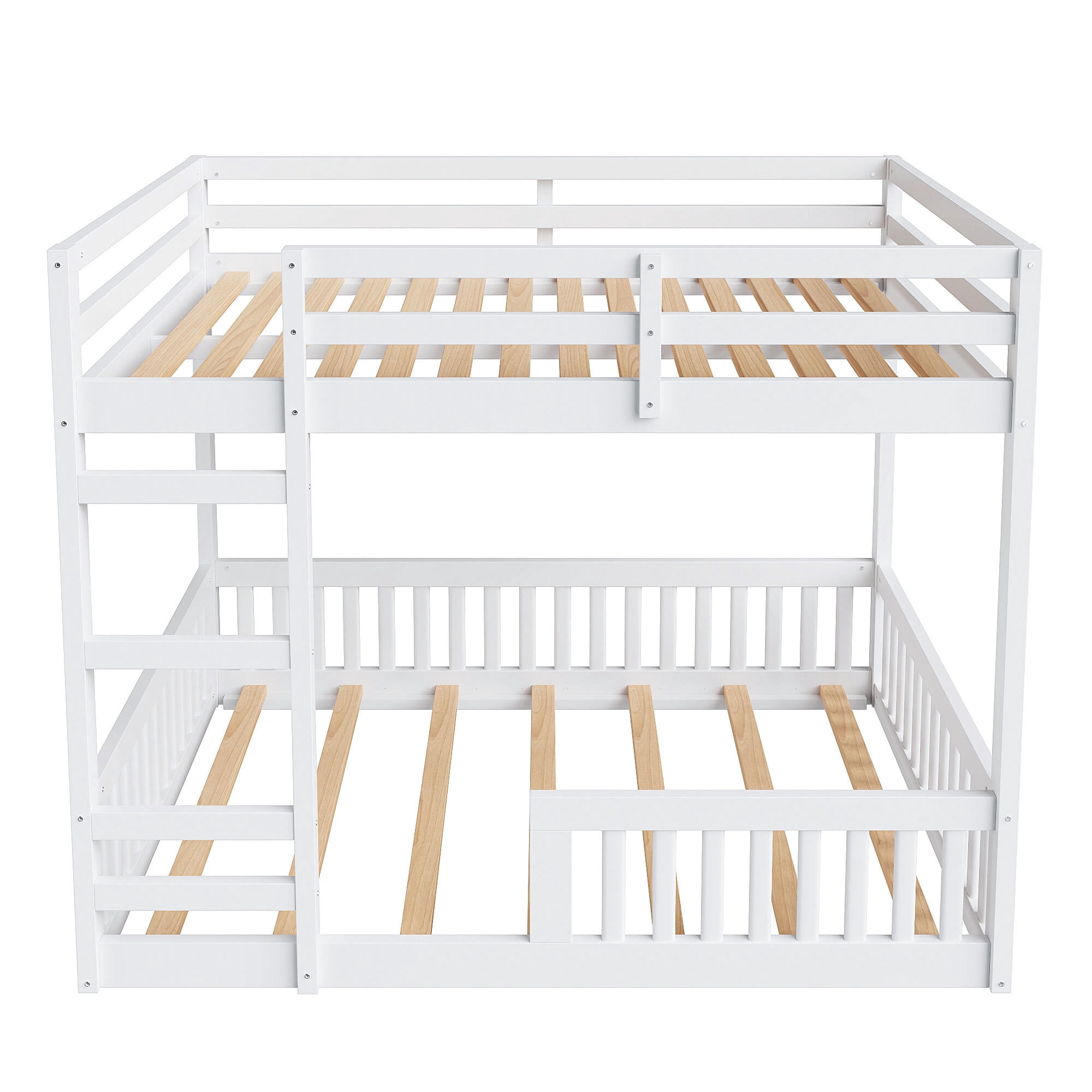 Euroco Full over Full Bunk Bed with Ladder and Guardrails for Kids Teens Adults, White