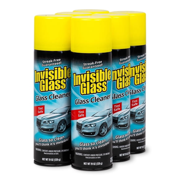 Invisible Glass 91164-6PK Premium Aerosol Glass Cleaner Spray for Car Windshields and Windows, Automotive and Home Window Cleaner, Streak-Free, Ammon