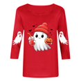 thumbnail image 3 of Funny Crewneck Tshirts Womens 3/4 Sleeve Halloween Graphic Tee Tops Cute Ghost Soft Loose Pullover Red 3XL, 3 of 5