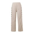 thumbnail image 4 of JIKNTTR Women Summer Pants Women's Casual Pants Striped Side Button Elastic Waist Trendy Pants Straight Leg Baggy Trousers With Pockets Stretch Active Pants, 4 of 5