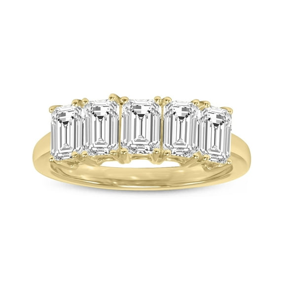 SZUL Women's 2 Carat TW Emerald Cut Five Stone Lab Grown Diamond Wedding Anniversary Ring 14K Yellow Gold