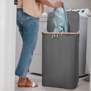 CleverMade 90L Foldable Laundry Hamper with Lid in Shadow Gray