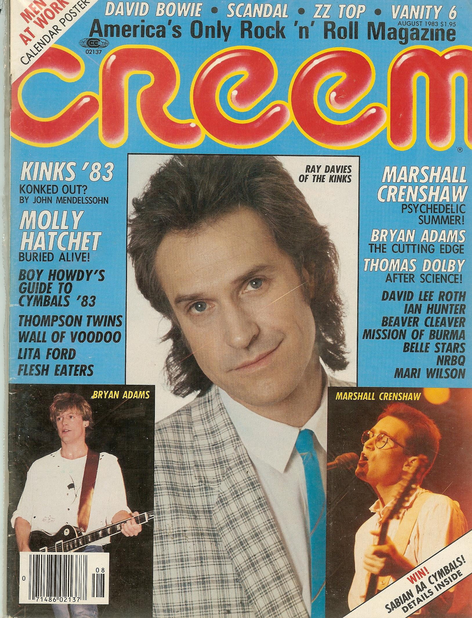 Creem Magazine Rock Roll August 1983 Kinks Bryan Adam