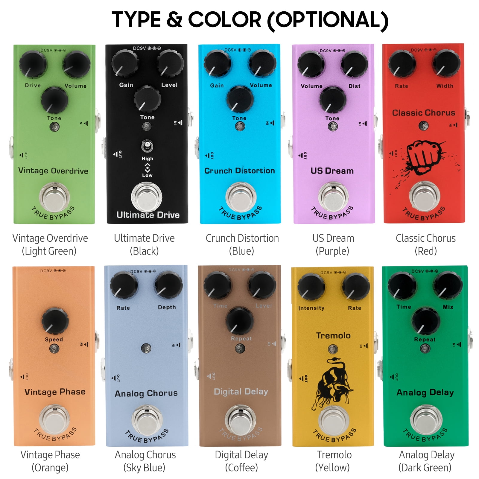 IRIN EF-03 Portable Electric Guitar Effect Pedal - Mini Single Guitar Effector with True Bypass, Crunch Distortion Feature (Blue)