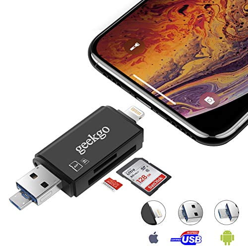 Geekgo Sd Card Reader Micro Sd Tf Usb Memory Card Reader Trail Game Camera Adapter Viewer For Iphone Ipad Ios Android Mac Supports Micro Usb Otg 3 In 1 Black Walmart Com