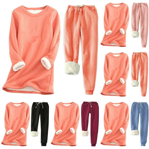 QQAMB Flannel Pajamas Set for Women Soft Comfy Fleece Pjs Pullover Pants Loose Plush Sleepwear Fuzzy Loungewear for Winter