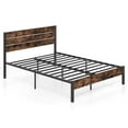thumbnail image 2 of Costway Queen Bed Frame with Tall Industrial Headboard Heavy-Duty Metal Slats Support Brown, 2 of 10