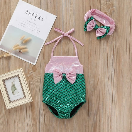 

CHGBMOK Toddler Swimsuit Grils Baby Summer Sling Bowknot + Hair Tie Two-Piece Swimsuit